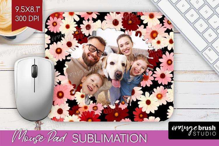Retro Flowers Photo Mouse Pad PNG - Floral Picture Frame Pad