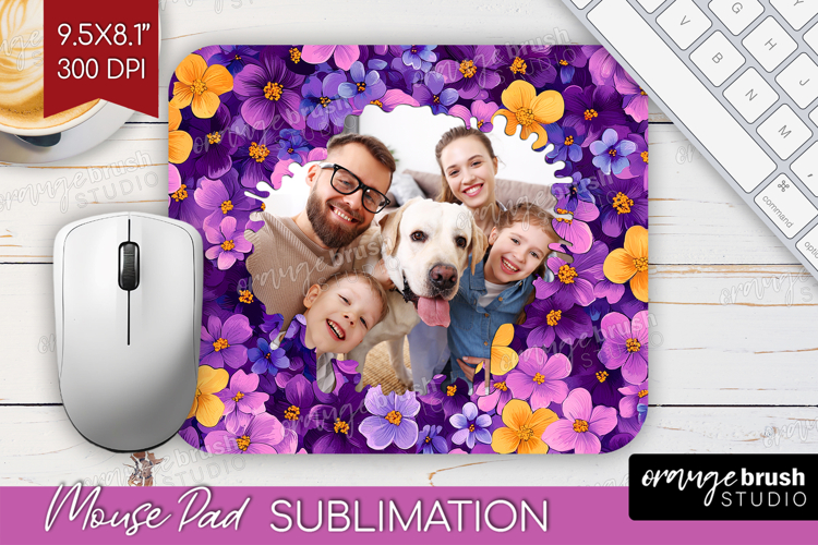 Retro Flowers Photo Mouse Pad PNG - Floral Picture Frame Pad