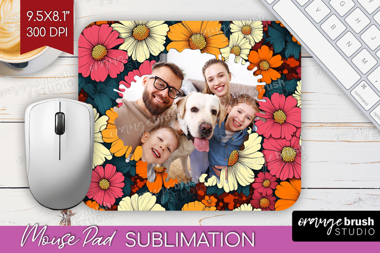 Retro Flowers Photo Mouse Pad PNG - Floral Picture Frame Pad