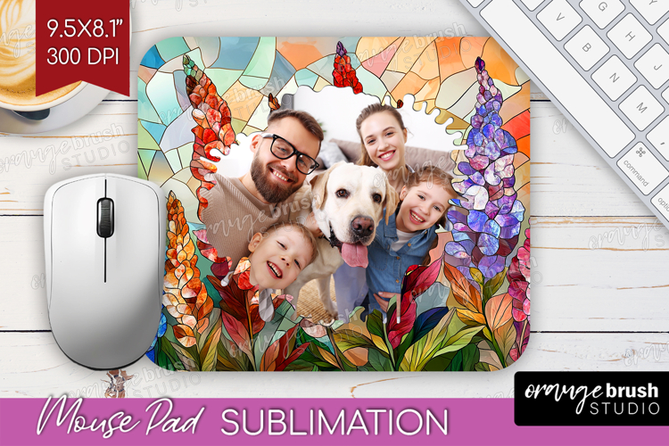 Stained Glass Photo Mouse Pad PNG - Flowers Picture Frame
