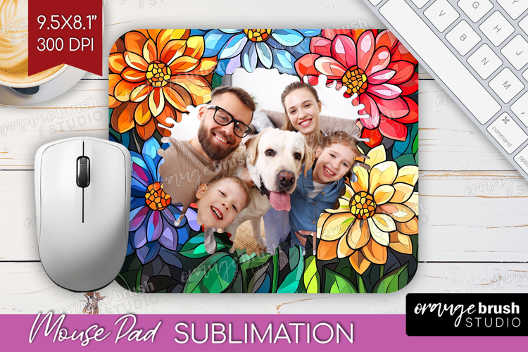 Stained Glass Photo Mouse Pad PNG - Flowers Picture Frame