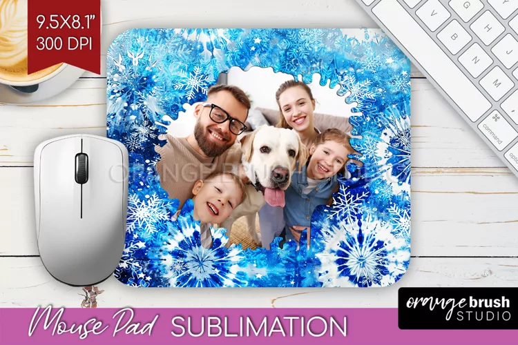 Winter Tie Dye Family Photo Frame Mouse Pad Sublimation