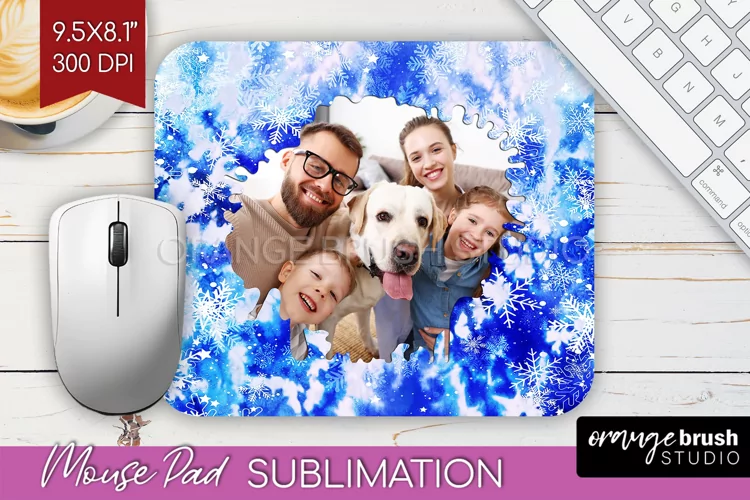 Winter Tie Dye Family Photo Frame Mouse Pad Sublimation