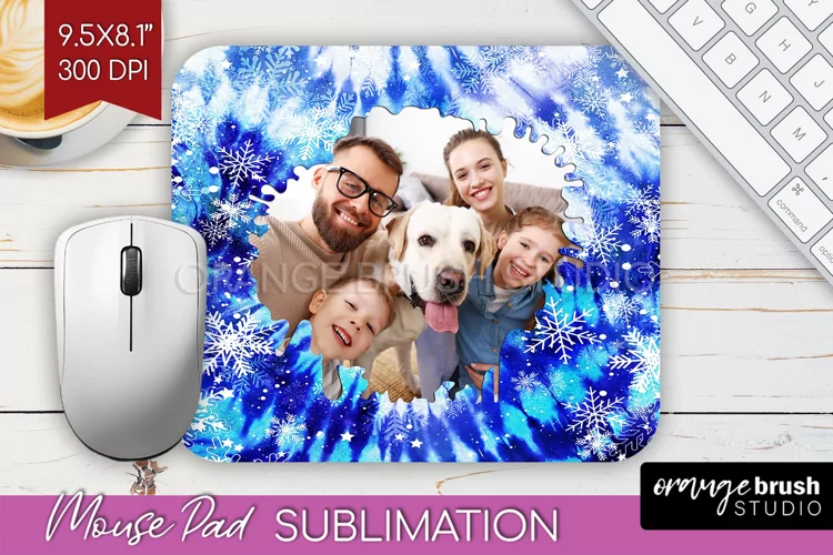 Winter Tie Dye Family Photo Frame Mouse Pad Sublimation