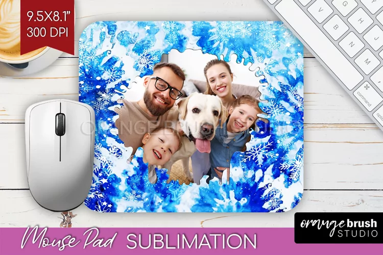 Winter Tie Dye Family Photo Frame Mouse Pad Sublimation