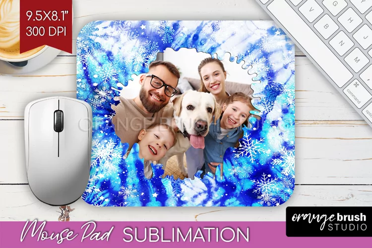 Winter Tie Dye Family Photo Frame Mouse Pad Sublimation