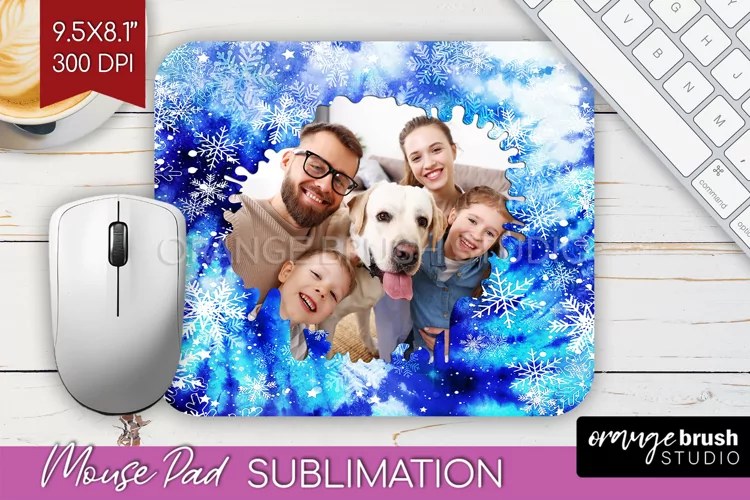 Winter Tie Dye Family Photo Frame Mouse Pad Sublimation