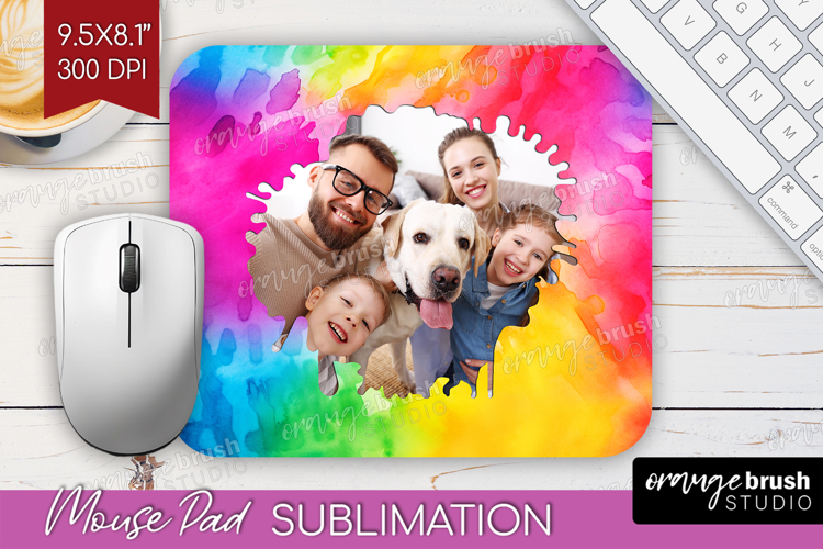 Tie Dye Photo Mouse Pad PNG - Rainbow Picture Frame Mouse