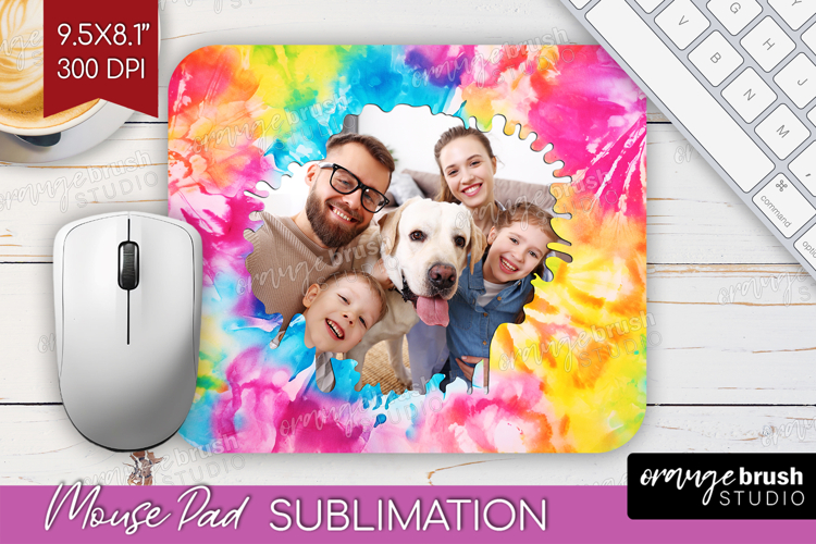Tie Dye Photo Mouse Pad PNG - Rainbow Picture Frame Mouse