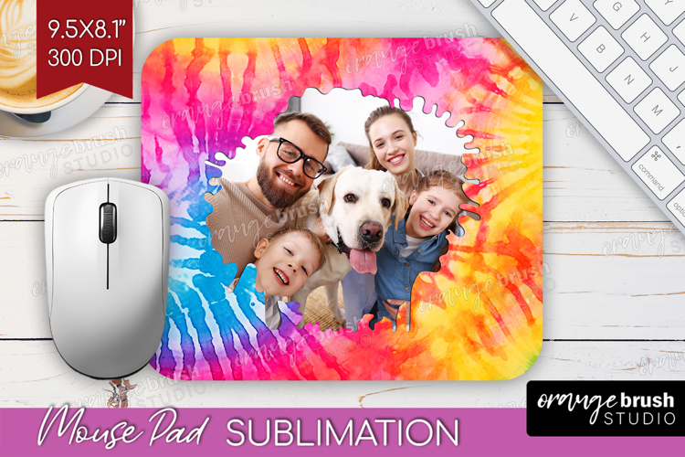 Tie Dye Photo Mouse Pad PNG - Rainbow Picture Frame Mouse