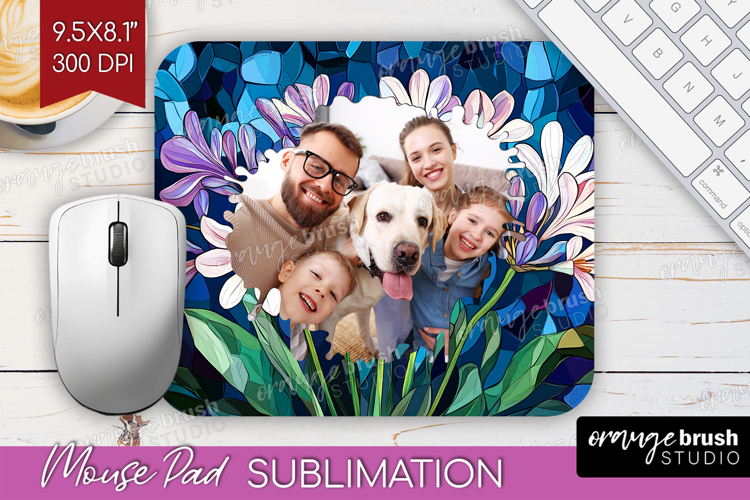 Stained Glass Photo Mouse Pad PNG - Flowers Picture Frame