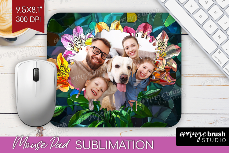 Stained Glass Photo Mouse Pad PNG - Flowers Picture Frame