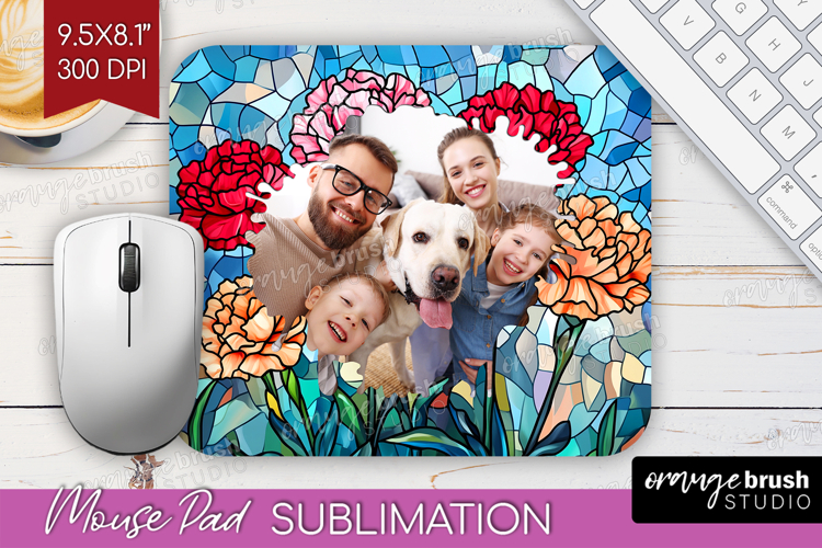 Stained Glass Photo Mouse Pad PNG - Flowers Picture Frame