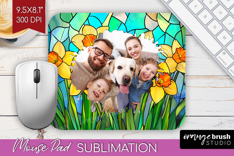 Stained Glass Photo Mouse Pad PNG - Flowers Picture Frame