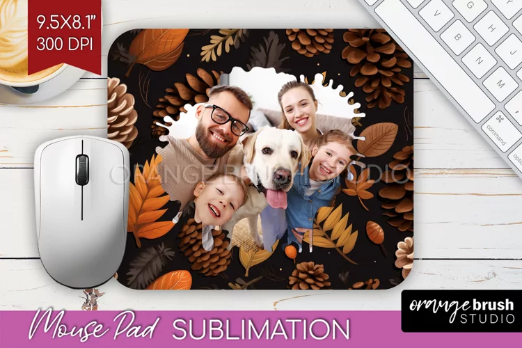 Autumn Photo Frame Mouse Pad Sublimation, Add Your Picture