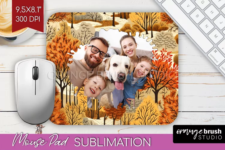 Autumn Photo Frame Mouse Pad Sublimation, Add Your Picture