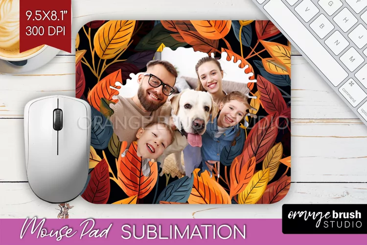 Autumn Photo Frame Mouse Pad Sublimation, Add Your Picture