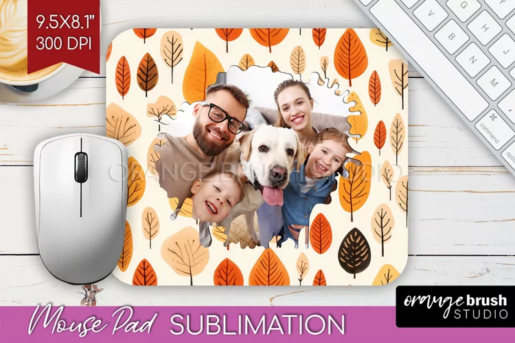 Autumn Photo Frame Mouse Pad Sublimation, Add Your Picture