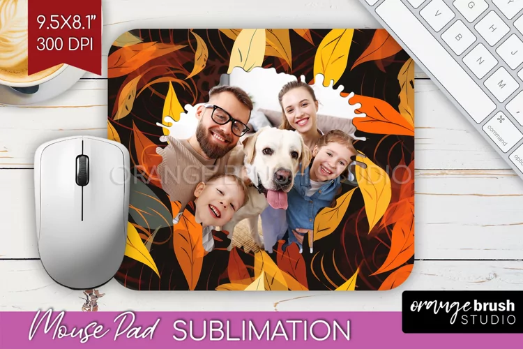Autumn Photo Frame Mouse Pad Sublimation, Add Your Picture