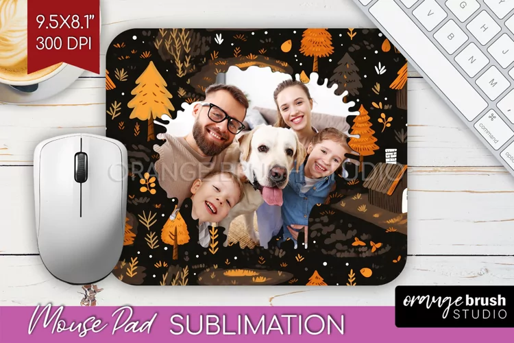 Autumn Photo Frame Mouse Pad Sublimation, Add Your Picture