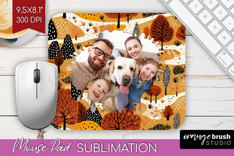 Autumn Photo Frame Mouse Pad Sublimation, Add Your Picture