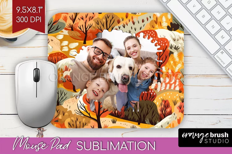 Autumn Photo Frame Mouse Pad Sublimation, Add Your Picture