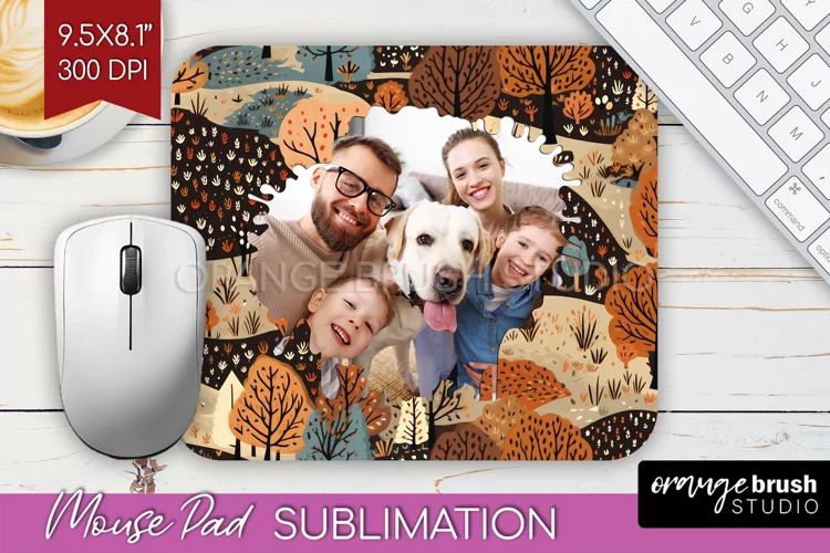 Autumn Photo Frame Mouse Pad Sublimation, Add Your Picture