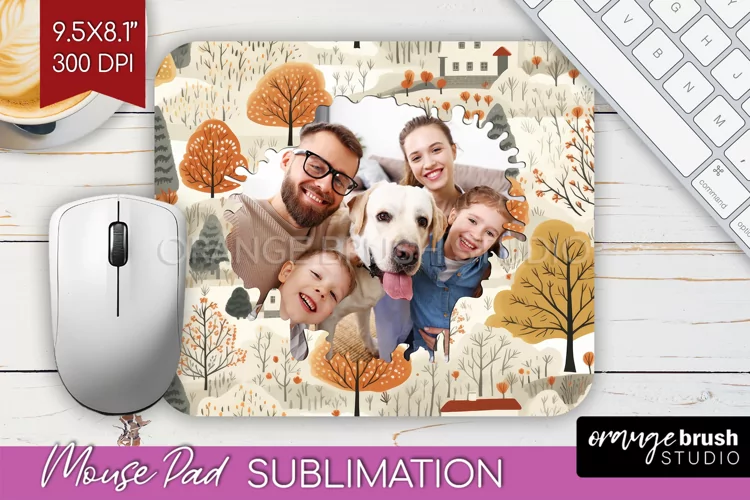 Autumn Photo Frame Mouse Pad Sublimation, Add Your Picture