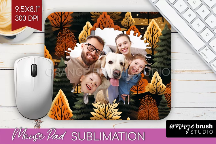 Autumn Photo Frame Mouse Pad Sublimation, Add Your Picture