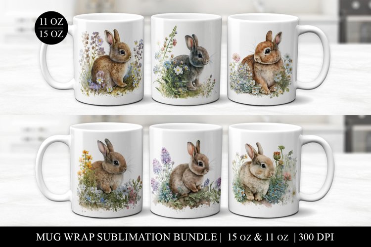 Floral Bunny Rabbit Mug Sublimation Bundle
