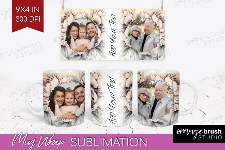 Floral Photo Mug Wrap PNG - Peony Flower Picture Frame Mug