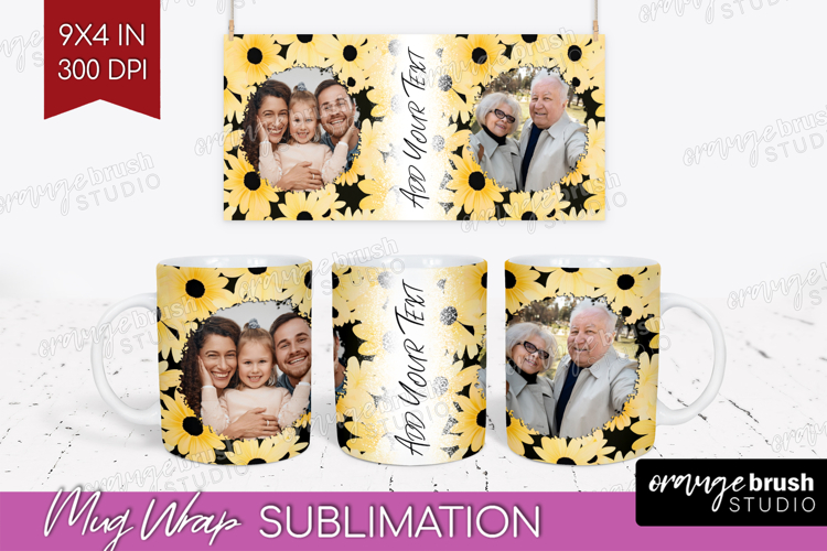 Retro Flowers Photo Mug Wrap PNG - Floral Picture Frame Mug