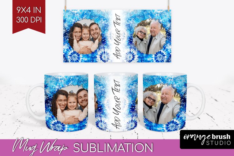 Winter Photo Frame Mug Wrap - Tie Dye Mug Sublimation example image 1