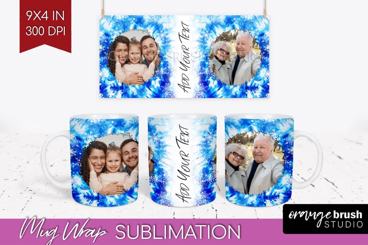 Winter Photo Frame Mug Wrap - Tie Dye Mug Sublimation example image 1
