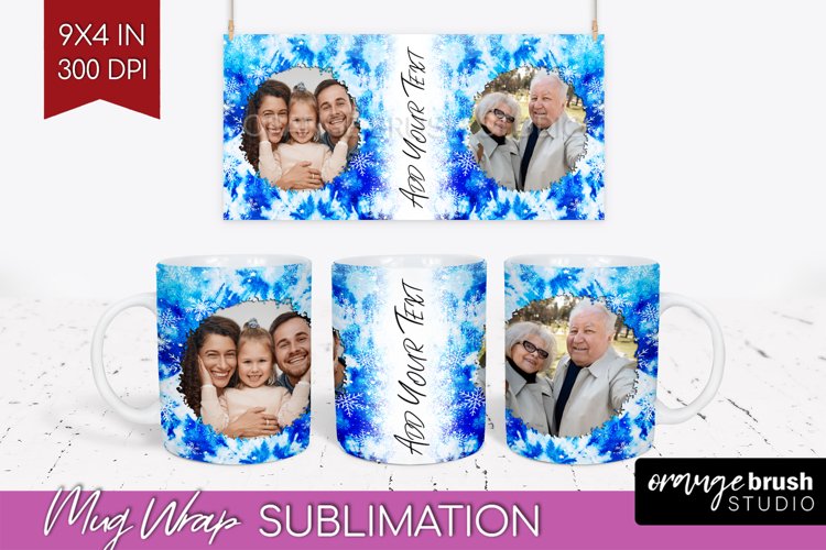 Winter Photo Frame Mug Wrap - Tie Dye Mug Sublimation example image 1