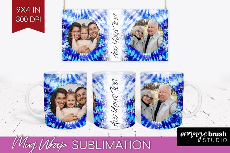 Winter Photo Frame Mug Wrap - Tie Dye Mug Sublimation example image 1