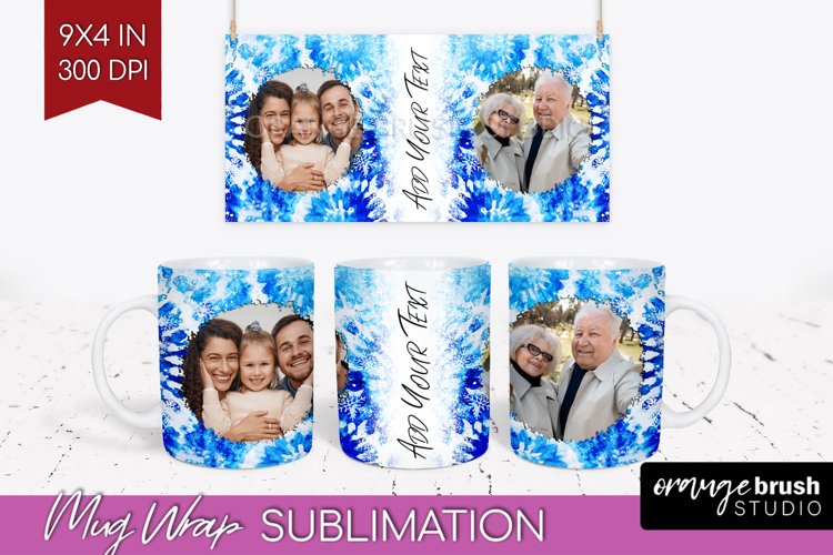 Winter Photo Frame Mug Wrap - Tie Dye Mug Sublimation example image 1