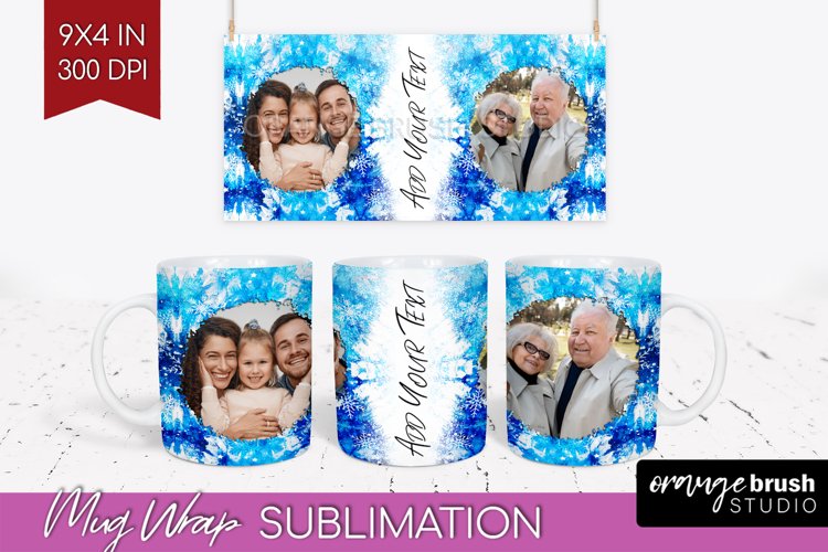 Winter Photo Frame Mug Wrap - Tie Dye Mug Sublimation example image 1