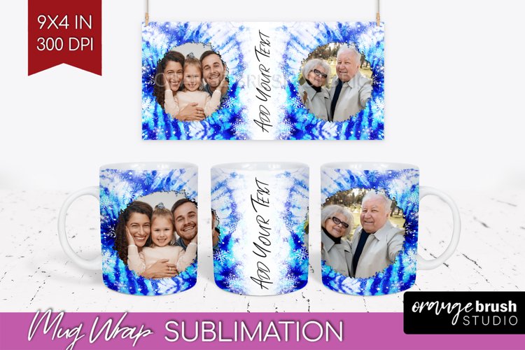 Winter Photo Frame Mug Wrap - Tie Dye Mug Sublimation example image 1