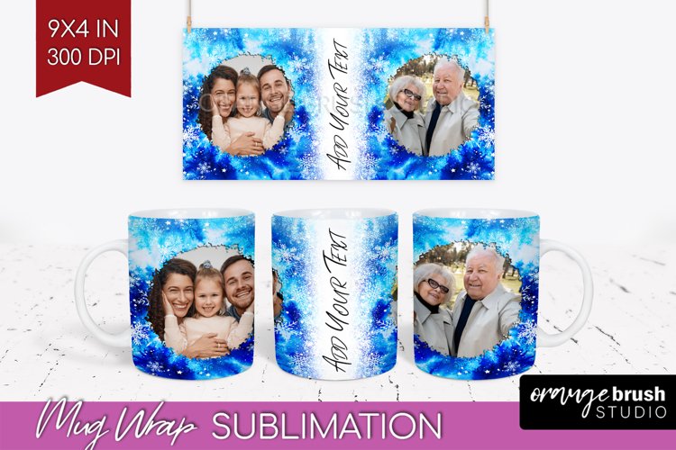 Winter Photo Frame Mug Wrap - Tie Dye Mug Sublimation example image 1