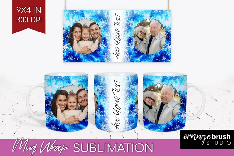 Winter Photo Frame Mug Wrap - Tie Dye Mug Sublimation