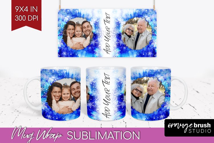 Winter Photo Frame Mug Wrap - Tie Dye Mug Sublimation example image 1