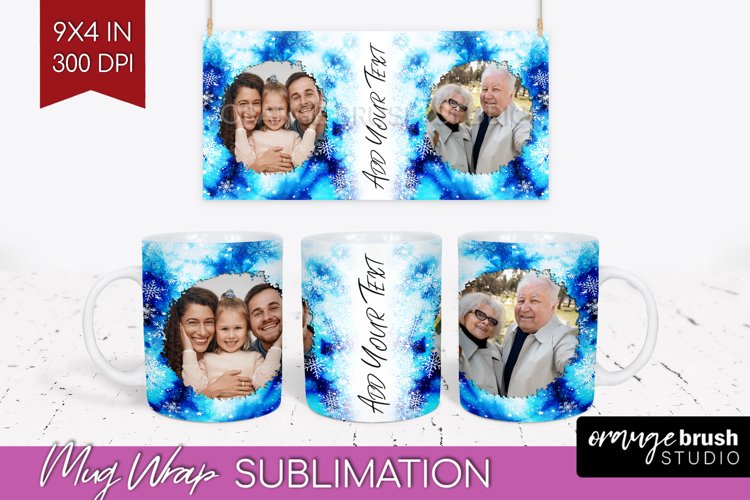 Winter Photo Frame Mug Wrap - Tie Dye Mug Sublimation example image 1