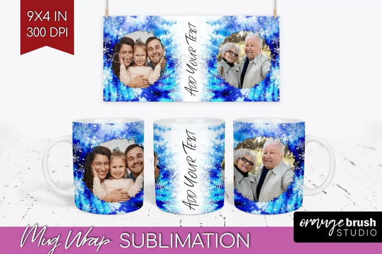 Winter Photo Frame Mug Wrap - Tie Dye Mug Sublimation