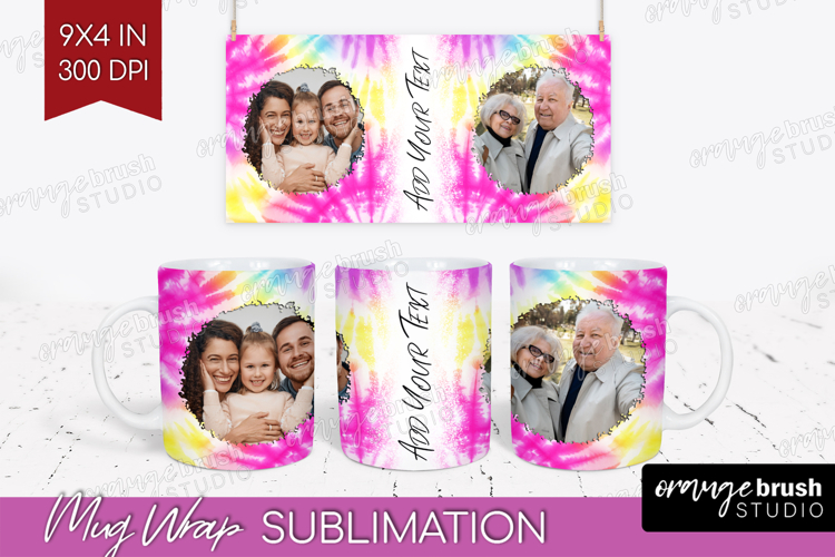 Tie Dye Photo Mug Wrap PNG - Rainbow Picture Frame Mug