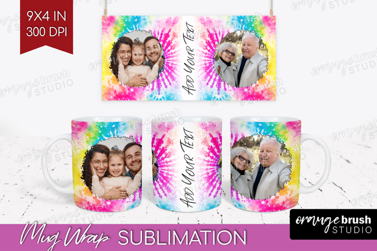 Tie Dye Photo Mug Wrap PNG - Rainbow Picture Frame Mug