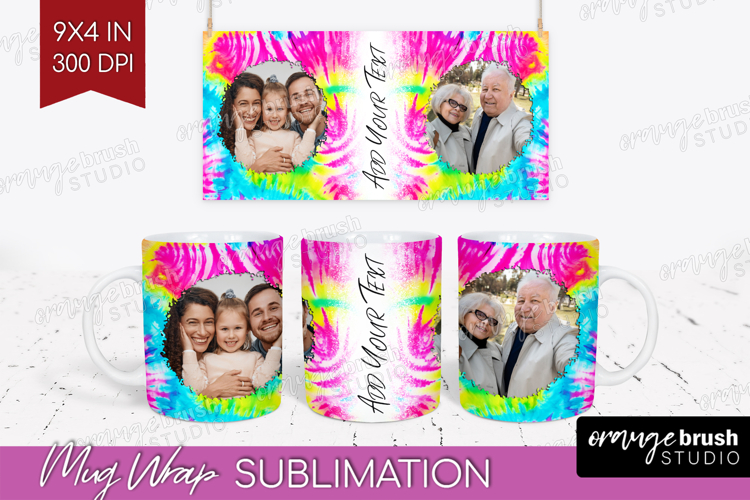 Tie Dye Photo Mug Wrap PNG - Rainbow Picture Frame Mug