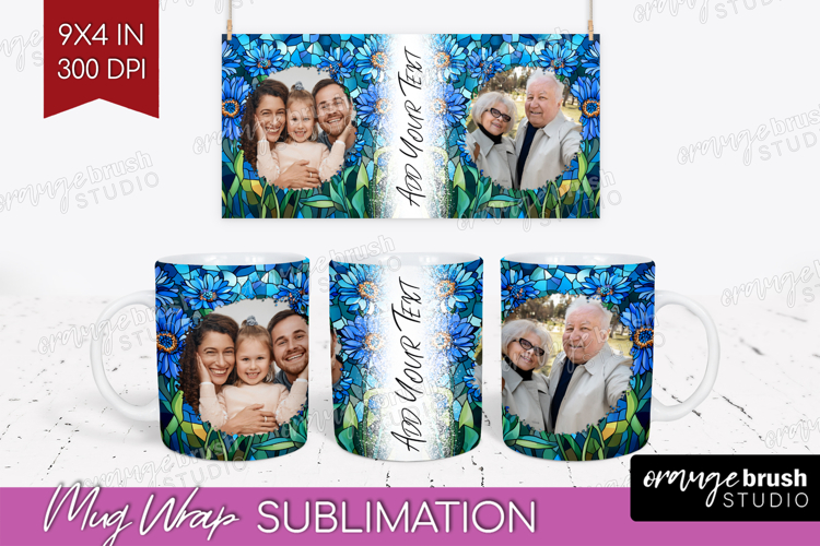 Stained Glass Photo Mug Wrap PNG - Flowers Picture Frame Mug
