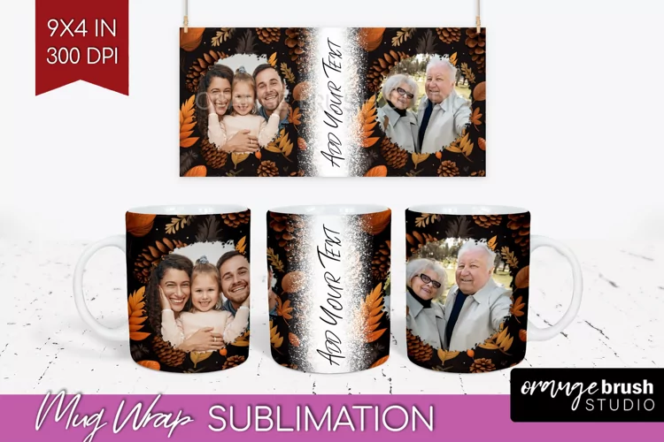 Fall Photo Frame Mug Wrap - Autumn Mug Sublimation