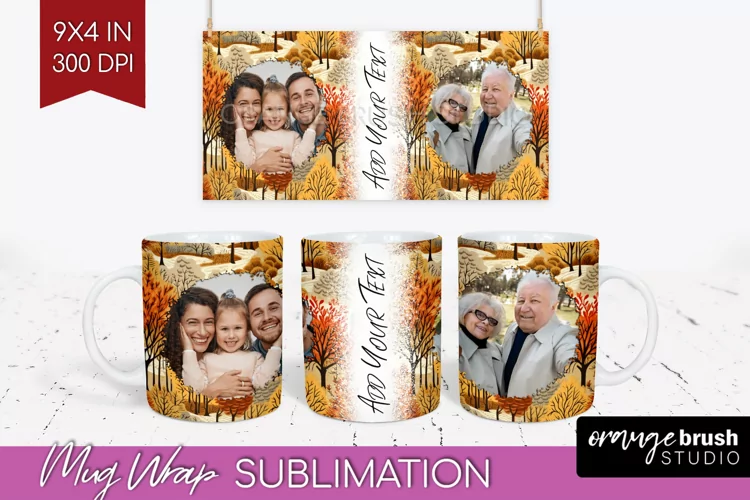 Fall Photo Frame Mug Wrap - Autumn Mug Sublimation